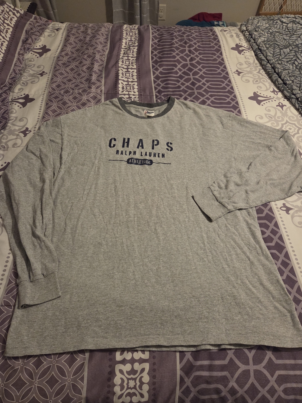 Ralph Lauren Chaps Long Sleeve Tee - Light Gray 2XL Vintage 90s